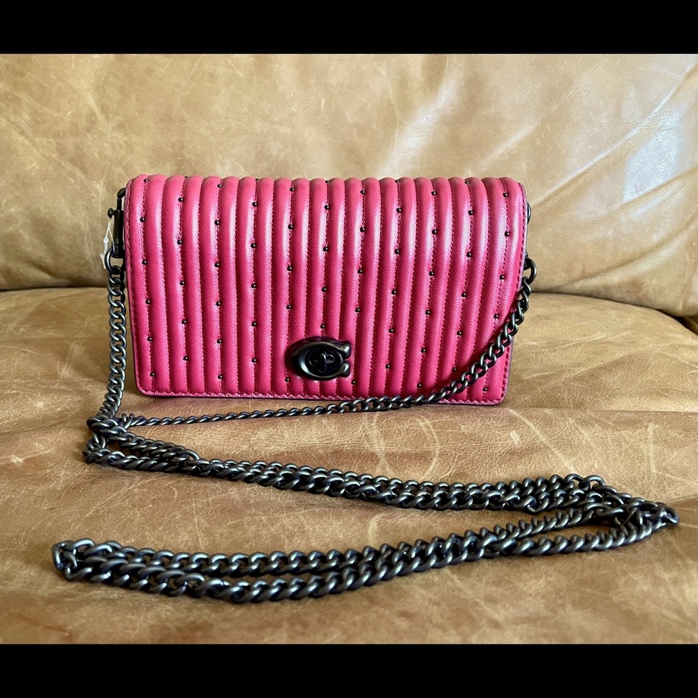 NEW Coach Convertible Belt Bag With Quilting And Rivets (76152 Red & Pewter)
